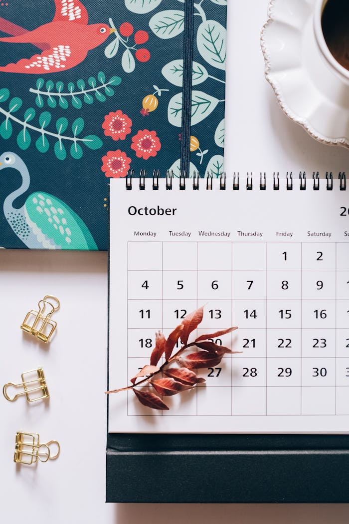 Brown Leaves on Desk Calendar 